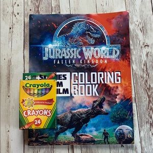 Jurassic World coloring book with Crayons